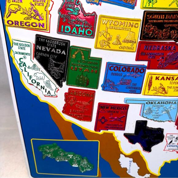 Vintage Magnetic Collectors Map US Traveler Collection Board & 28 State Magnets - Picture 3 of 9